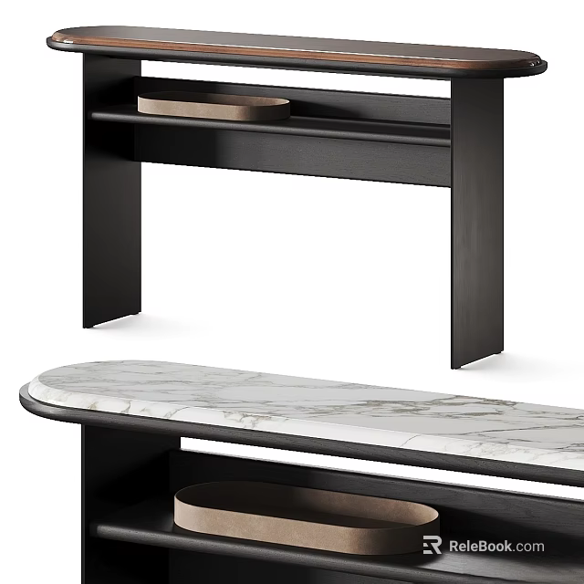 Modern Functional Desk With Marble Top Black Frame And Storage Shelf Design 3d model 