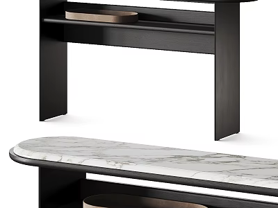 Modern Functional Desk With Marble Top Black Frame And Storage Shelf Design 3d model