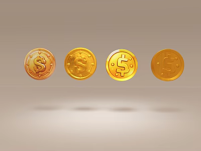 Stylish Gold Jewelry Coins With Intricate Dollar Sign Design And Shiny Metallic Finish 3d model