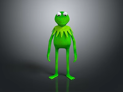 Green Plush Frog Character With Large Round Eyes Standing Upright On Gray Gradient Background 3d model