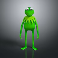 Green Plush Frog Character With Large Round Eyes Standing Upright On Gray Gradient Background