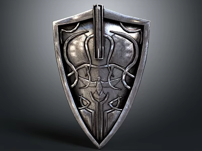 Ancient Medieval Metal Shield With Intricate Carvings And Ornate Decorative Details 3d model