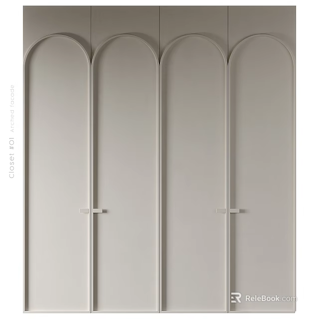 Elegant Gray Arched Panel Doors with Metal Handles for Modern Interior Spaces 3d model 