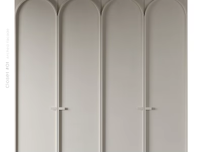 Elegant Gray Arched Panel Doors with Metal Handles for Modern Interior Spaces 3d model