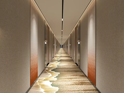 Modern Hotel Corridor With Wave Pattern Carpet And Wall Details 3d model