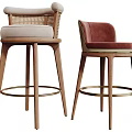 Modern Bar Stools With Wooden Legs Wicker And Burgundy Upholstered Seats