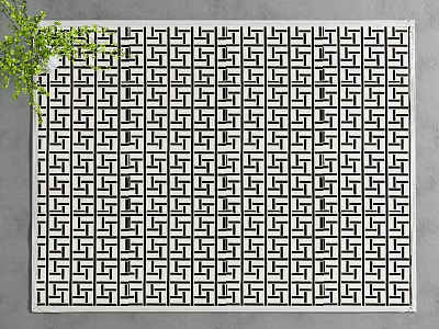 Square Carpet With Intricate Black And White Geometric Pattern Design 3d model