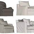 Modern Single Sofa Interior with Grey White Fabric Pillows and Soft Decorative Blanket 3d model