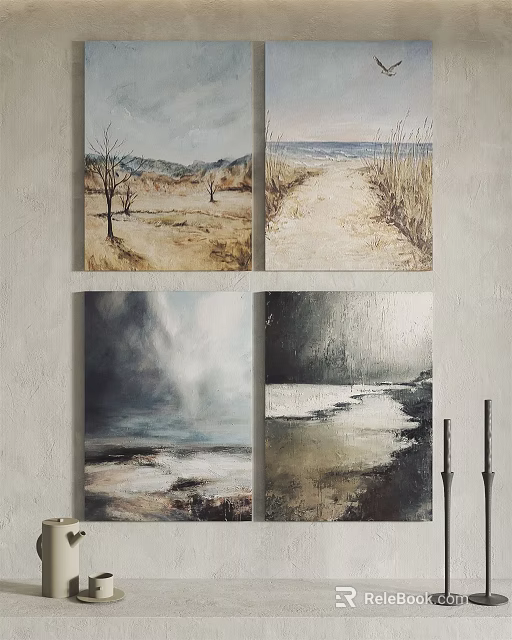 Coastal Landscape Canvas Wall Art With Sand Dunes Trees And Sea 3d model 