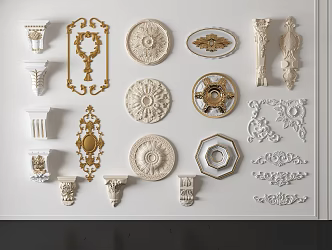 French Gypsum Carved Line Diagonal Flower Single Flower Carved Lamp Plate Decorative Line Gypsum Component 3d model