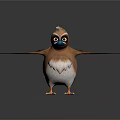 Cartoon Bird With Brown And White Feathers Blue Beak Spread Wings Standing Pose