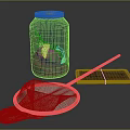 Glass Jar With Gold Lid Containing Green Glowing Elements Strainer And Brown Box