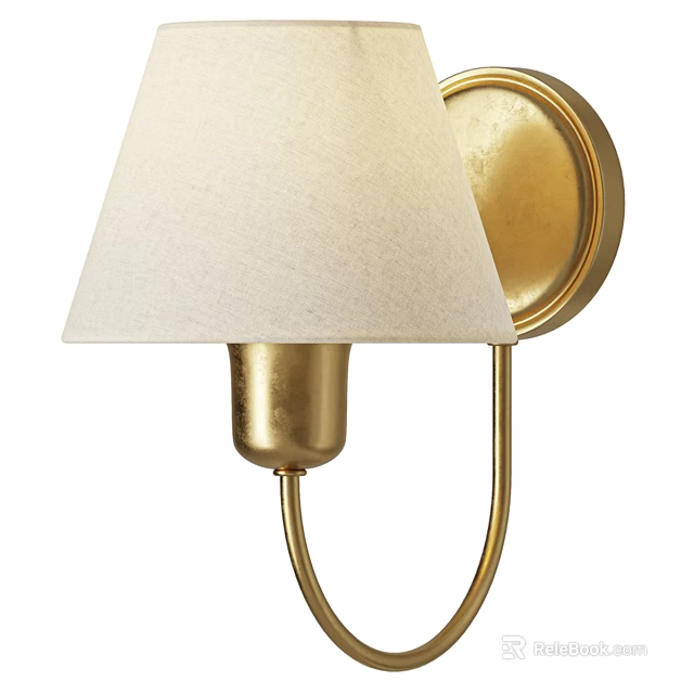 Elegant Gold Metal Wall Lamp With White Fabric Shade Design 3d model 
