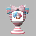 Decorative Trophy With Pink Bow Striped Design And Blue White Edges 3d model