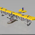 Yellow Biplane Seaplane Model with Float Landing Gear and Star Markings on Wings