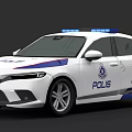 White Police Car With Blue Emergency Lights Stripes POLIS Lettering And Emblem