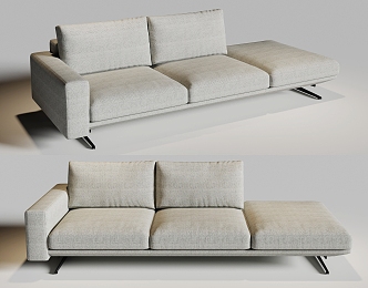 White cotton and linen chaise longue sofa 3d model