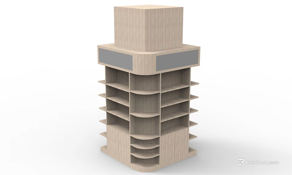 Modern Wooden Display Shelving Unit With Multiple Open Shelves For Retail Stores 3d model 