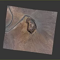 Pink Volcano Terrain Model With Central Crater And Curved Road Structure