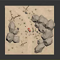 Low Poly Terrain Scene with Rocks Broken Branches Small Plants and Orange Object 3d model