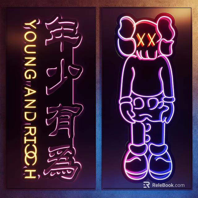 Decorative Neon Lights With Cartoon Character Design And Colorful Lettering For Interior Decor 3d model 