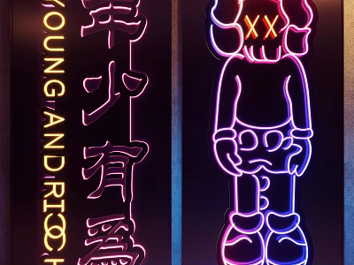 Decorative Neon Lights With Cartoon Character Design And Colorful Lettering For Interior Decor 3d model