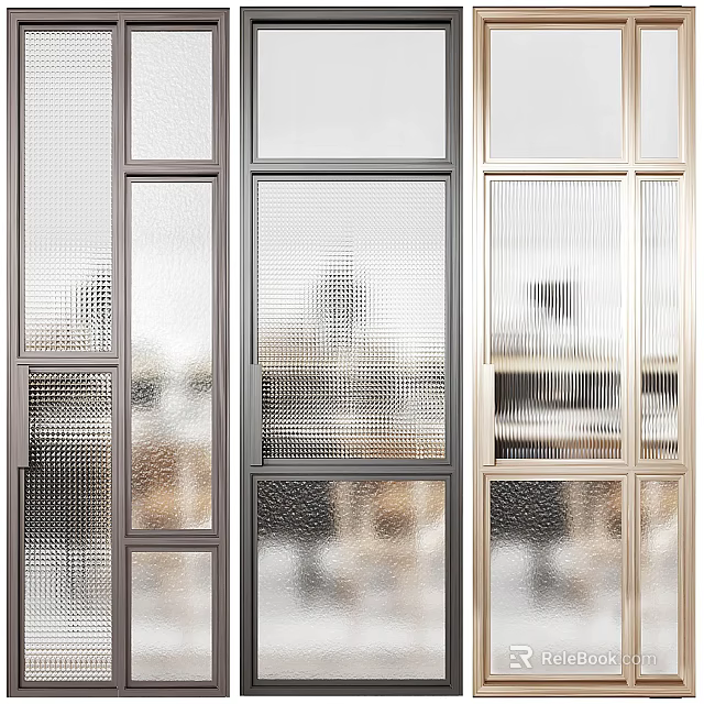 Stylish Interior Hinged Doors With Frosted Glass Panels And Metal Frames For Modern Home Spaces 3d model 