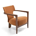 Comfortable Modern Orange Fabric Leisure Chair With Wooden Armrests And Legs