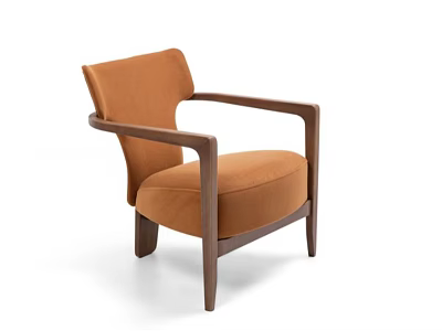Comfortable Modern Orange Fabric Leisure Chair With Wooden Armrests And Legs 3d model