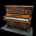 Classic Vintage Wooden Piano With Intricate Carvings And Black White Keys