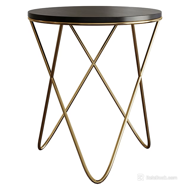 Modern Minimalist Side Table With Gold Metal Crossed Legs And Round Top Design 3d model 