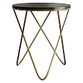 Modern Minimalist Side Table With Gold Metal Crossed Legs And Round Top Design