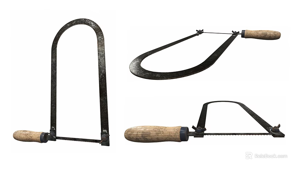 Industrial Equipment Featuring Metal Frame Saws With Wooden Handles And Sharp Blades 3d model 