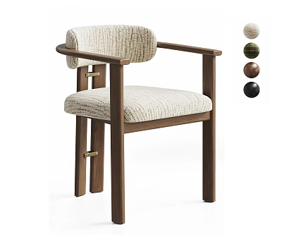 Modern Solid Wood Frame Fabric Upholstered Arm Dining Chair With Multiple Custom Color Options 3d model