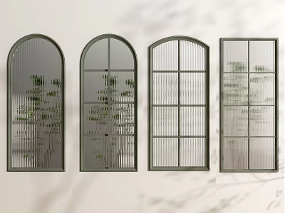 Modern Minimalist Casement Windows With Arched Top Grid Design And Plant Shadows 3d model