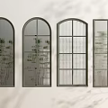 Modern Minimalist Casement Windows With Arched Top Grid Design And Plant Shadows