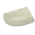 Beige Corner Bathtub With Curved Design And Massage Jets For Bathroom