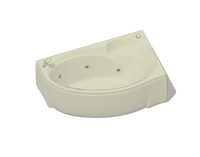 Beige Corner Bathtub With Curved Design And Massage Jets For Bathroom 3d model