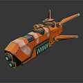 Futuristic Orange Spaceship With Multiple Thrusters And Aerodynamic Design For Cosmic Travel