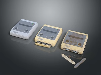 Retro Entertainment Devices Three Vintage Units With Game Cartridges And Accessories 3d model