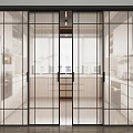 Modern Black Frame Glass Sliding Doors For Open Kitchen Interior Design 3d model