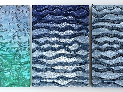 Colorful Wavy Pattern Wall Decor With Blue Green Gray Glass Textured Panels 3d model
