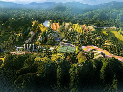 Scenic Mountain Garden Landscape Design With Lush Forest Green Terraces And Winding Paths 3d model