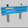 Blue Corrugated Guardrail Structure With Gray Support Posts And Yellow Devices