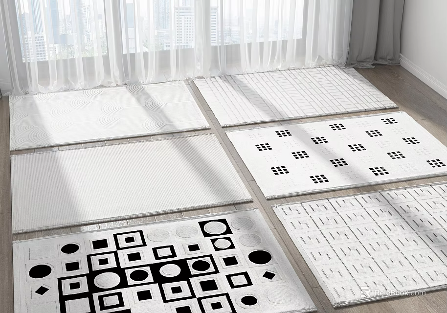 Modern Square Rugs With Black And White Geometric Patterns For Home Decor 3d model 