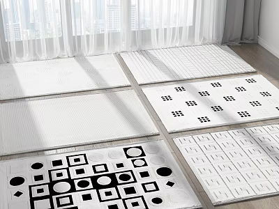 Modern Square Rugs With Black And White Geometric Patterns For Home Decor 3d model
