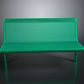 Green Perforated Metal Outdoor Bench With Simple Design And Stable Legs