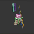 Useful Fishing Supplies With Woven Basket Net Rods And Stand