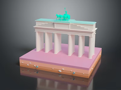 Brandenburg Gate Model With White Columns Green Statues And Layered Base 3d model