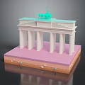 Brandenburg Gate Model With White Columns Green Statues And Layered Base 3d model